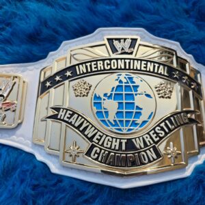 WWE Intercontinental Championship Replica Title Belt – Classic Scratch Logo (White Strap Edition)  CNC HD
