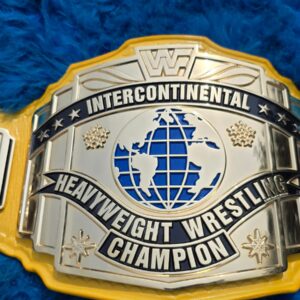 WWF Block Logo Intercontinental Championship Replica Belt with Yellow Strap