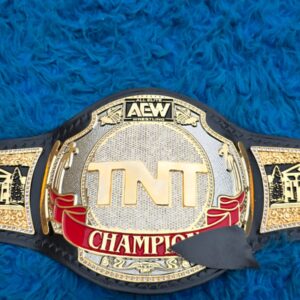 Custom AEW TNT Championship Belt – 24K Gold Plating, Dual CZ Crystals & Red Croc Backing